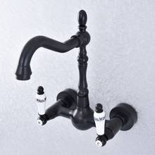 Grifos de lavabo de latón negro montado en la pared para cocina y baño, grifo de fregadero de doble manija, caño giratorio, mezclador de agua fría y caliente, Nsf703 2024 - compra barato