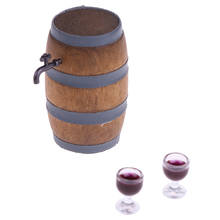 Scale 1:12 Wine Beer Barrel Cask Keg and Wine Glass Set for Dolls House Decoration Accessories Dollhouse Miniature 2024 - buy cheap