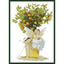 Kit de punto de cruz de Ángel naranja, Kit de bordado de dibujos animados con patrón de niña pequeña Aida 14CT 11CT, costura, decoración del hogar, pintura 2024 - compra barato