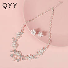 QYY Fashion Flower Bridal Jewelry Sets Silver Color Rhinestone Wedding Necklace and Earrings Set for Women Accessories Gifts 2024 - buy cheap