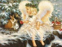 Angel girl and rabbit Needlework Cross stitch sets 14CT Unprinted Embroidery kits Arts Cross-Stitching,DIY Handmade home Decor 2024 - buy cheap