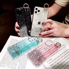 Glitter powser pulseira caso do telefone para o iphone 11 x xr xs max 6s 7 8 mais transparente macio tpu pulseira de pulso suporte de volta capa 2024 - compre barato