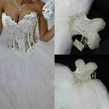 Nova remessa de vestido de noiva branco, com pérolas, transparente, corpete com laço, vestidos de casamento de igreja, 2020 2024 - compre barato