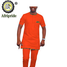Conjunto de roupa estilo africano para homens, camisetas e calças de ancara com manga curta, conjunto com 2 peças, crop, bolsos para roupas s2016006 2024 - compre barato