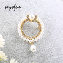 Veyofun fashion elegante pérola redonda strass broche alfinete pingente para mulheres acessórios joias novas 2024 - compre barato