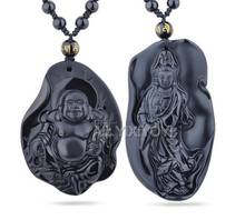 Beautiful Chinese Handwork Natural Black Obsidian Carved Buddha Kwan-Yin Lucky Amulet Pendant + free Necklace Fashion Jewelry 2024 - buy cheap