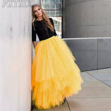 Yellow Ball Gown Maxi Tulle Skirts for Party 2020 Customized Zipper Back Puffy Streetwear Skirt femme jupes 2024 - buy cheap