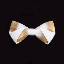 Free Shipping New Male fashion men's Bow tie married women England wedding golden white gradient handmade feathers retro British 2024 - buy cheap