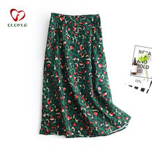 Женская длинная юбка с леопардовым принтом, зеленая трапециевидная юбка-макси с высокой талией и разрезом, 2021 2024 - купить недорого