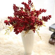 Ramo de flores artificiales para el hogar, ramo de flores artificiales de espuma roja para Navidad, decoración de otoño 2024 - compra barato
