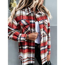 Fashion Woolen Plaid Shirts For Women Lapel Collar Long Sleeve Shirt Single Breasted Streetwear Winter Spring 2021 XXL 2024 - buy cheap