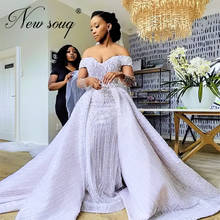 Vestido de noiva elegante ante, roupão de casamento longo com pérolas e cristal, estampa islâmica, dubai, moda 2020 2024 - compre barato