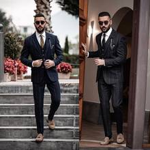 Black Plaid Men Suits Peaky Blinders Three Pieces Suit Designer Wedding Tuxedos Custom Made Mens Jacket Vest Pants 2024 - buy cheap