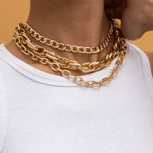 Conjunto de collar con cadena para mujer, joyería retro europea y americana con cadena de clavícula, cadena cruzada geométrica de hip hop 2024 - compra barato