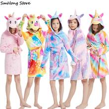 Bata de baño con capucha de unicornio para niños y niñas, ropa de dormir infantil de arcoíris con animales, camisón 2024 - compra barato