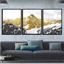 Arte abstrata para parede paisagem montanha dourada, pintura em tela, pôster impresso, imagens de arte para parede, decoração de sala de estar 2024 - compre barato