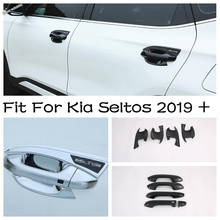 Door Handle Catch Cap + Bowl Frame Cover Trim Protection Kit ABS For Kia Seltos 2019 - 2022 Shiny / Carbon Fiber Auto Styling 2024 - buy cheap