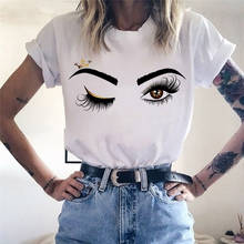 Cute Eye Lashes Red Lips Print Women t shirt Summer Casual Short Sleeve O Neck t-shirt Ladies White TShirt Tops 2024 - buy cheap