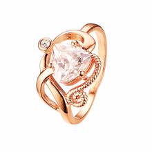 Anel feminino forma de coração zircão cúbico rosa 585 cor de ouro jóias presente do dia dos namorados 2024 - compre barato