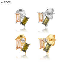 ANDYWEN 925 Sterling Silver Olive Champagne Colorful Zircon Stud Earring Piercing Luxury Women Fashion Rock Punk Jewelry Crystal 2024 - buy cheap