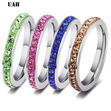 Uah anel feminino fashion em aço inoxidável, verde/azul/rosa, joias de cristal 2024 - compre barato