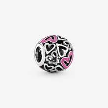 2020 Spring 100% 925 Sterling Silver Beads Pink Openwork Freehand Heart Charm fit Original Pandora Bracelets Women DIY Jewelry 2024 - buy cheap