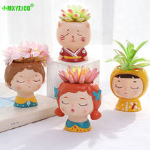 Desenhos animados menino e menina resina vaso de flores personagem escultura animal vaso decoração de mesa jardim suculento planta pote 2024 - compre barato