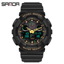 Часы наручные SANDA мужские электронные, роскошные Брендовые спортивные светодиодные цифровые водонепроницаемые в стиле милитари, черные 2024 - купить недорого