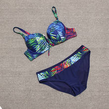 Bikinis con estampado de hojas para mujer, con traje de baño Sexy Push-Up, conjunto de Bikini brasileño, traje de baño Retro Vintage, ropa de playa 2021 2024 - compra barato