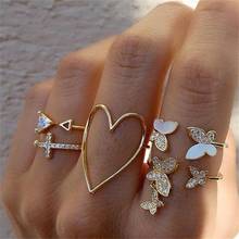 Conjuntos de anéis geométricos dourados para mulheres, anéis vintage boêmios com pontas geométricas e borboleta, joias para presentes de festas 2024 - compre barato