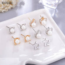 MAIKALE Korean Pearl Stud Earrings Apple Star Pentagon Cubic Zirconia Copper Gold  Small Charm Earings for Women Cute Gift 2024 - buy cheap