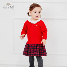 DB14576 dave bella/осеннее платье-свитер в клетку с милым бантом для маленьких девочек модные вечерние платья для детей детская одежда в стиле «лолита» 2024 - купить недорого