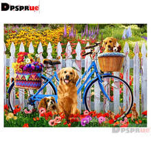 Dpsprue Completo Quadrado/Rodada Pintura Diamante do Ponto da Cruz de Animais Cão bicicleta Diamante 3D Bordado DIY 5D Moasic Presente DP111 2024 - compre barato