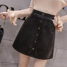 S-2xl Autumn Black Leather Skirt Women Single-breasted Pu Mini Skirts For Women High Waist Slim Pu Leather Short Skirt Female 2024 - buy cheap