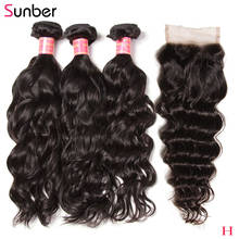 Sunber Peruvian Bundles With Closure Hair Double Machine Hair Weft 3/4 Remy Hair Natural Wave Hair Bundles With Closure 2024 - buy cheap