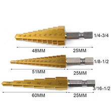 3 pçs imperial espiral flauta passo hss aço 4241 cone titânio revestido broca bits ferramenta conjunto cortador de furo 3/16-1/2 1/8-1/2 1/4-3/4 2024 - compre barato