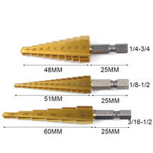 Сверла ступенчатые из быстрорежущей стали с императорской Спиральной канавкой, 3 шт., конические сверла 4241 с титановым покрытием, набор инструментов, резак для отверстий 3/16-1/2 1/8-1/2 1/4-3/4 2024 - купить недорого