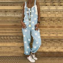 Fashion Women Casual Sleeveless Floral Printed Cotton Line Romper Loose Long Playsuit Knot Strap Button Jumpsuit Overalls#g3 2024 - buy cheap