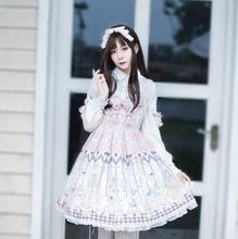 Princesa tea party sweet lolita vestido vitoriano vestido + manga comprida lolita bowknot impressão do laço do vintage top kawaii menina loli cos 2024 - compre barato
