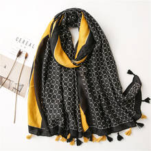 Autumn Winter Fashion Geometric Black Dot Tassel Viscose Shawl Scarf Women High Quality Print Warm Hijabs and Wraps Muslim Sjaal 2024 - buy cheap