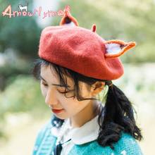 Cute Japanese Style Mori Girl Lolita Fox Ear Wool Beret Hats For Women Winter Painter Caps Boina Feminina 2024 - buy cheap