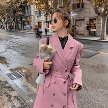 Women's Blazers Trench Coat Female Autumn 2020 Korean Mid-Length Lace-Up Thin Drape Fried Street Pink Windbreaker Ladies Q304 2024 - buy cheap