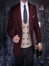 Two Buttons Men Suits Burgundy and Dark Grey Groom Tuxedos Peak Lapel Groomsmen Wedding Best Man ( Jacket+Pants+Vest+Tie ) C714 2024 - buy cheap