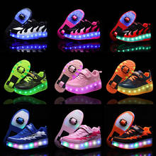 Two Wheels Luminous Sneakers Green Pink Led Light Roller Skate Shoes for Children Kids Led Shoes Boys Girls Shoes Light Up 28-42 2024 - buy cheap