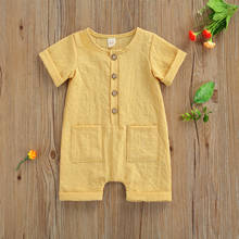 Baby Boys Girls Jumpsuit Infant Summer Creative Yellow Round Collar Short Sleeve Pocket Decoration Chest Button Casual Romper 2024 - buy cheap