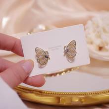Brincos de borboleta com zircônio embutido, brincos elegantes delicados com borboleta estéreo, novo design, 2020 2024 - compre barato