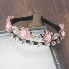 Diadema barroca de diamantes de imitación, doble diadema, versión coreana de flores, diadema de tendencia de dos capas, diadema de temperamento Geek 2024 - compra barato