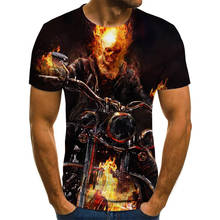 Mens Skull T Shirts Fashion Summer Short Sleeve Ghost Rider Cool T-shirt 3D Skull Print Tops Rock Fire Skull T-Shirt Men 2024 - buy cheap