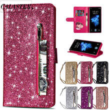 Capa de celular com glitter bling glit, para samsung galaxy s21 fe ultra s20 s10e s9 s8 plus s7 note 20 9, flip de couro, com zíper, capa tipo carteira 2024 - compre barato