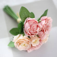 Buquê de flores artificiais para casamento 3 pçs, 5 cabeça, pequeno, rosa, buquê de flores de noiva, flor de seda, acessórios de decoração para casa 2024 - compre barato